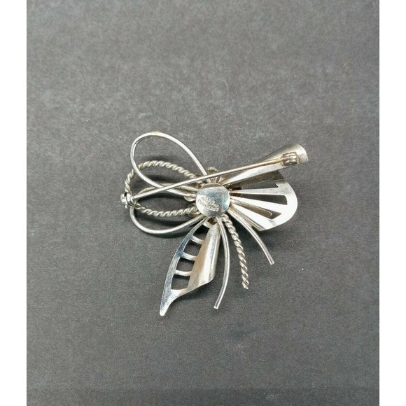Carl Art Sterling Silver Floral Brooch Pin Vintage Mid Century Unpolished Signed - Picture 3 of 5